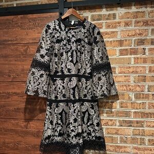 ANTONIO MELANI Black and Cream Long Sleeve Lace Dress